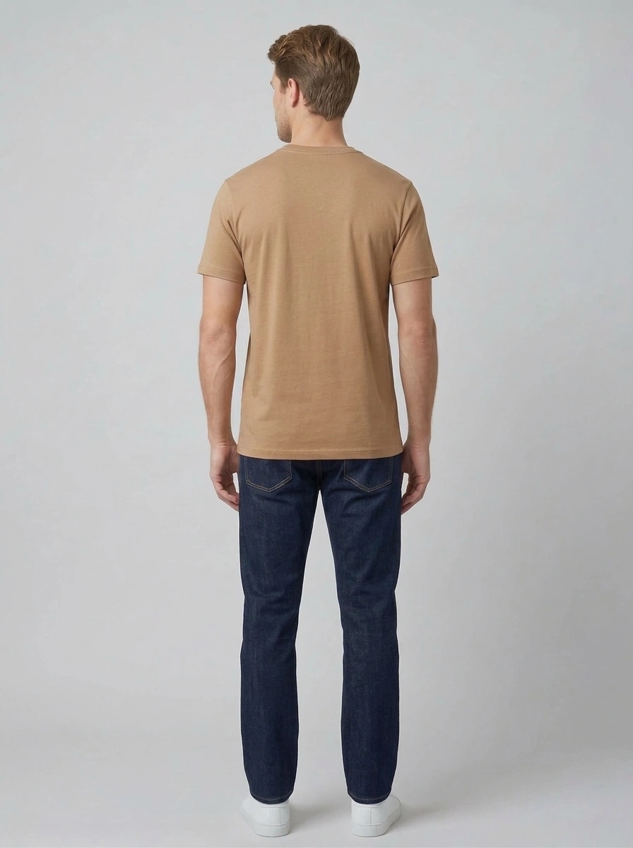 Essential Cotton Crewneck T-Shirt (Light Brown) thumb 3
