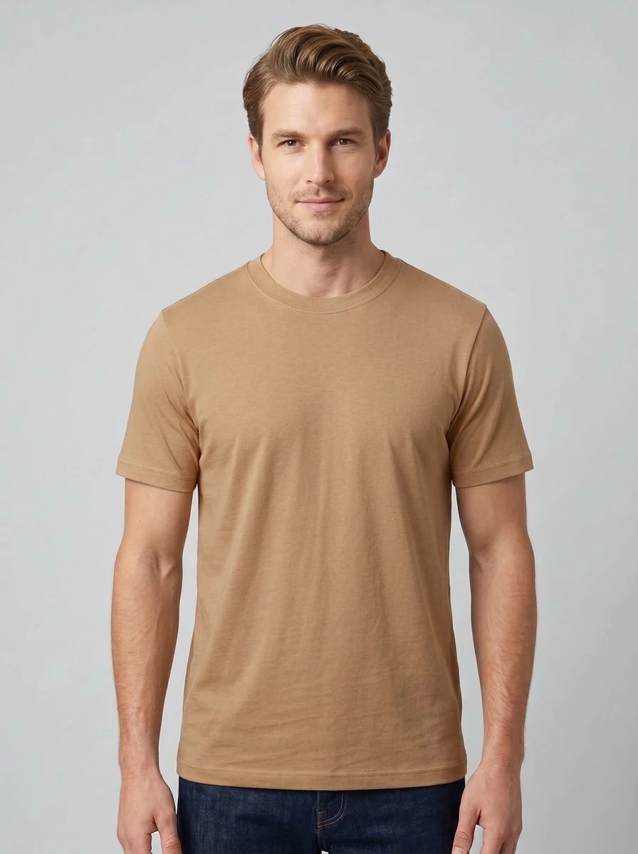 Essential Cotton Crewneck T-Shirt (Light Brown)