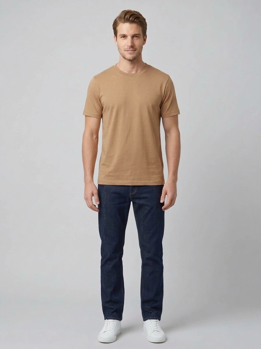 Essential Cotton Crewneck T-Shirt (Light Brown) thumb 2