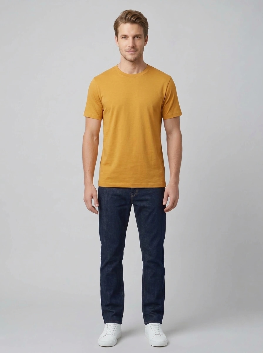 Essential Cotton Crewneck T-Shirt (Mustard) thumb 2