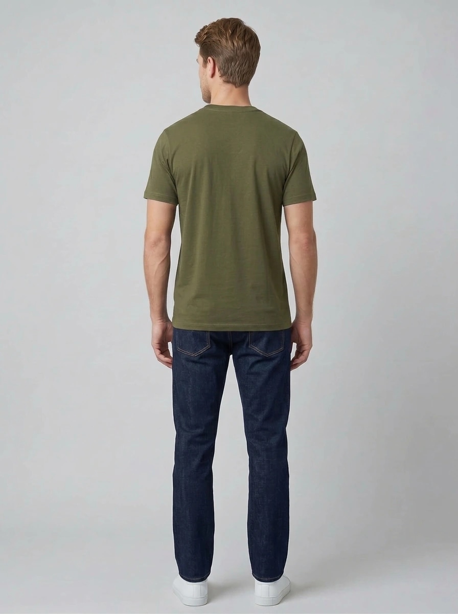 Essential Cotton Crewneck T-Shirt (Olive) thumb 3