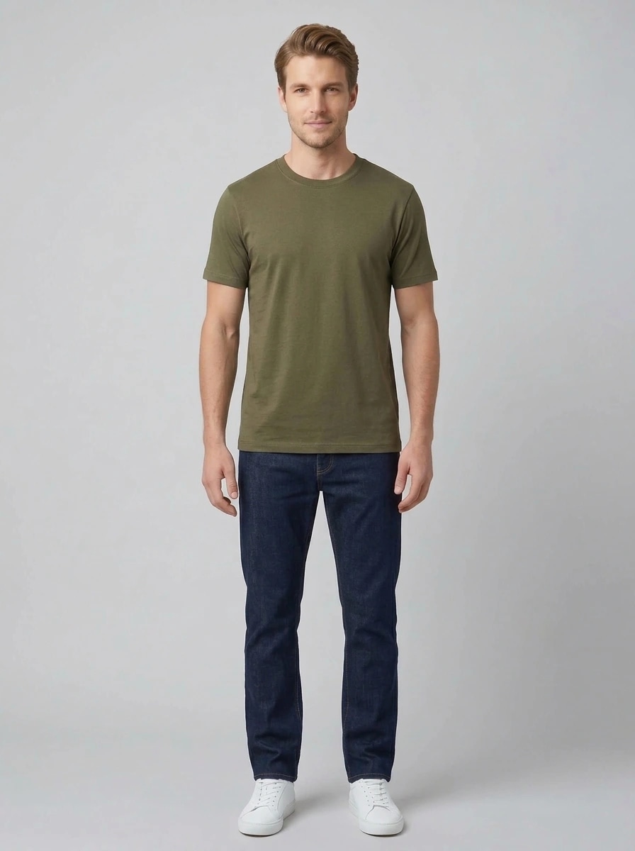 Essential Cotton Crewneck T-Shirt (Olive) thumb 2