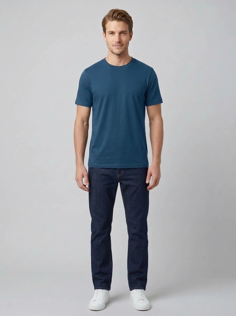 Essential Cotton Crewneck T-Shirt (Poseidon Blue) thumb 2