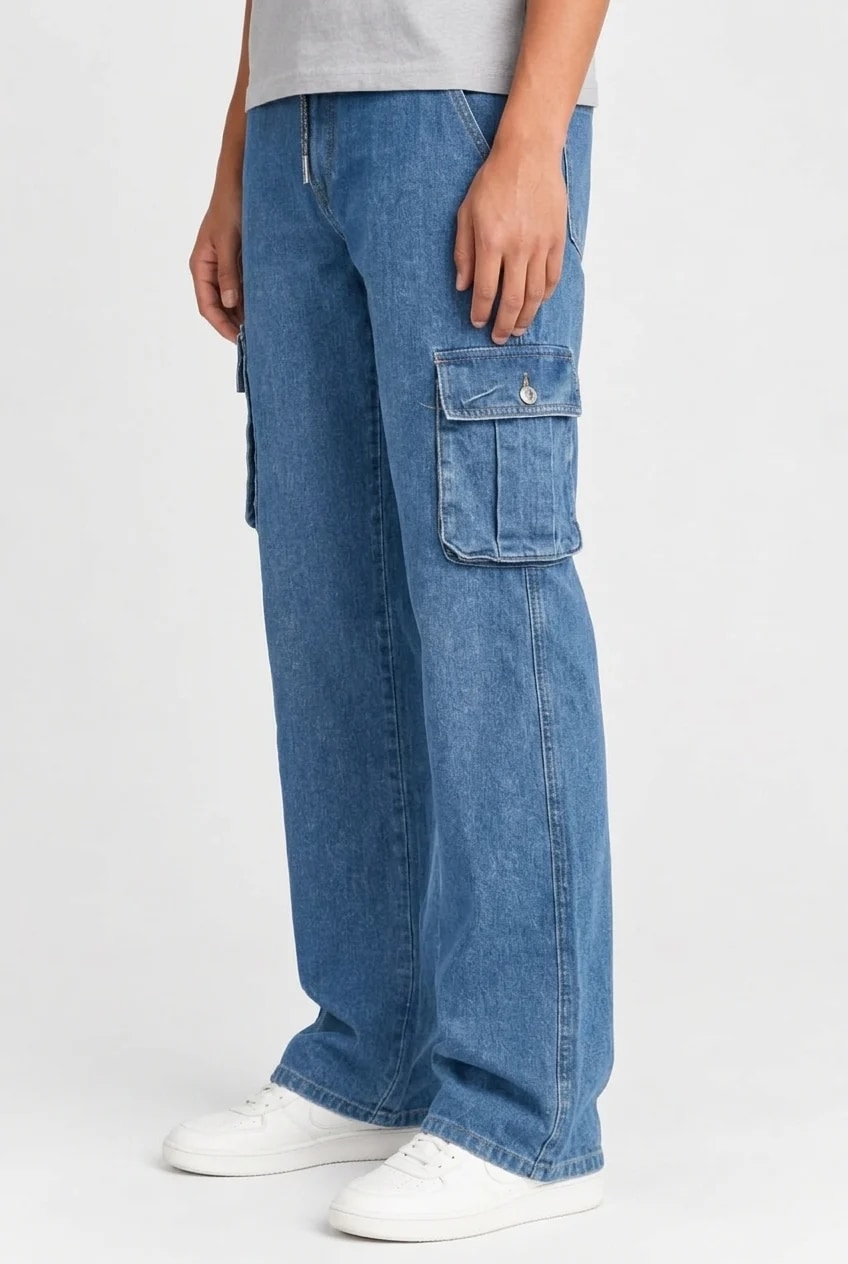 Vintage Wash Baggy Cargo Jeans (Light Blue) thumb 2