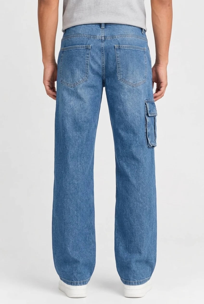 Vintage Wash Baggy Cargo Jeans (Light Blue) thumb 3