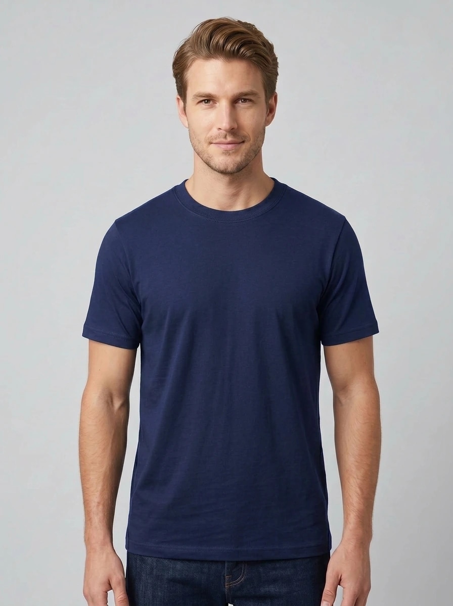 Essential Cotton Crewneck T-Shirt (Navy Blue)
