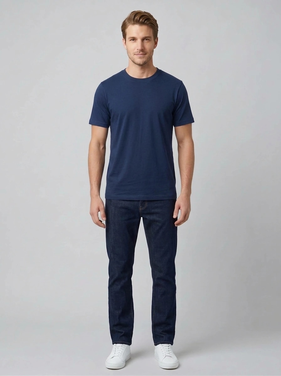 Essential Cotton Crewneck T-Shirt (Navy Blue) thumb 2
