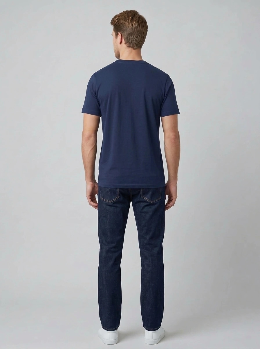 Essential Cotton Crewneck T-Shirt (Navy Blue) thumb 3
