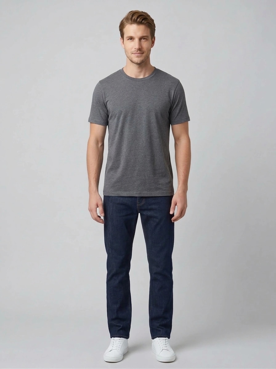 Essential Cotton Crewneck T-Shirt (Charcoal Grey) thumb 2
