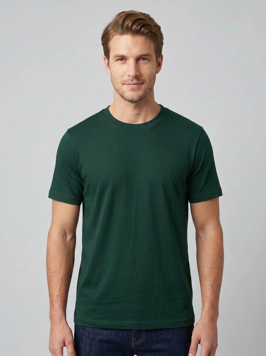Essential Cotton Crewneck T-Shirt (Dark Green)