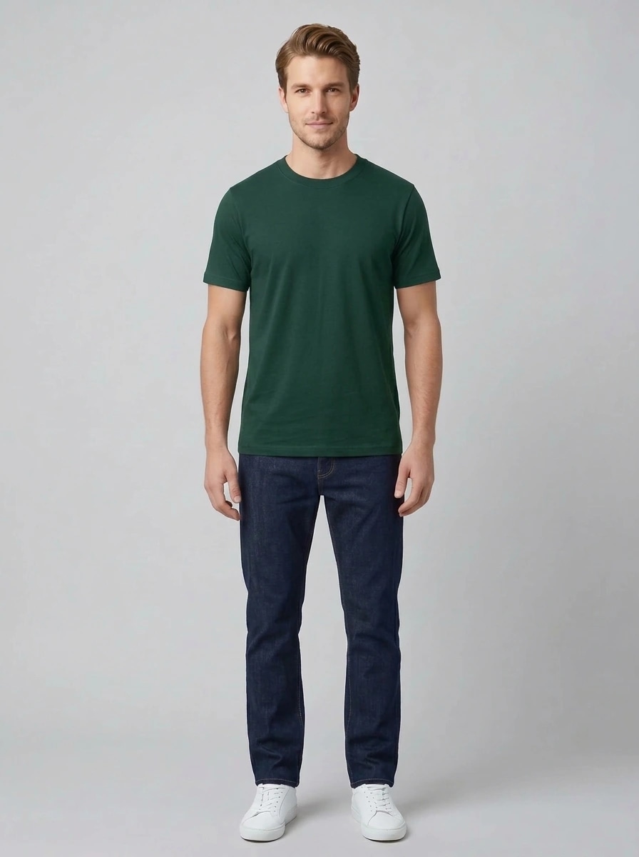 Essential Cotton Crewneck T-Shirt (Dark Green) thumb 2