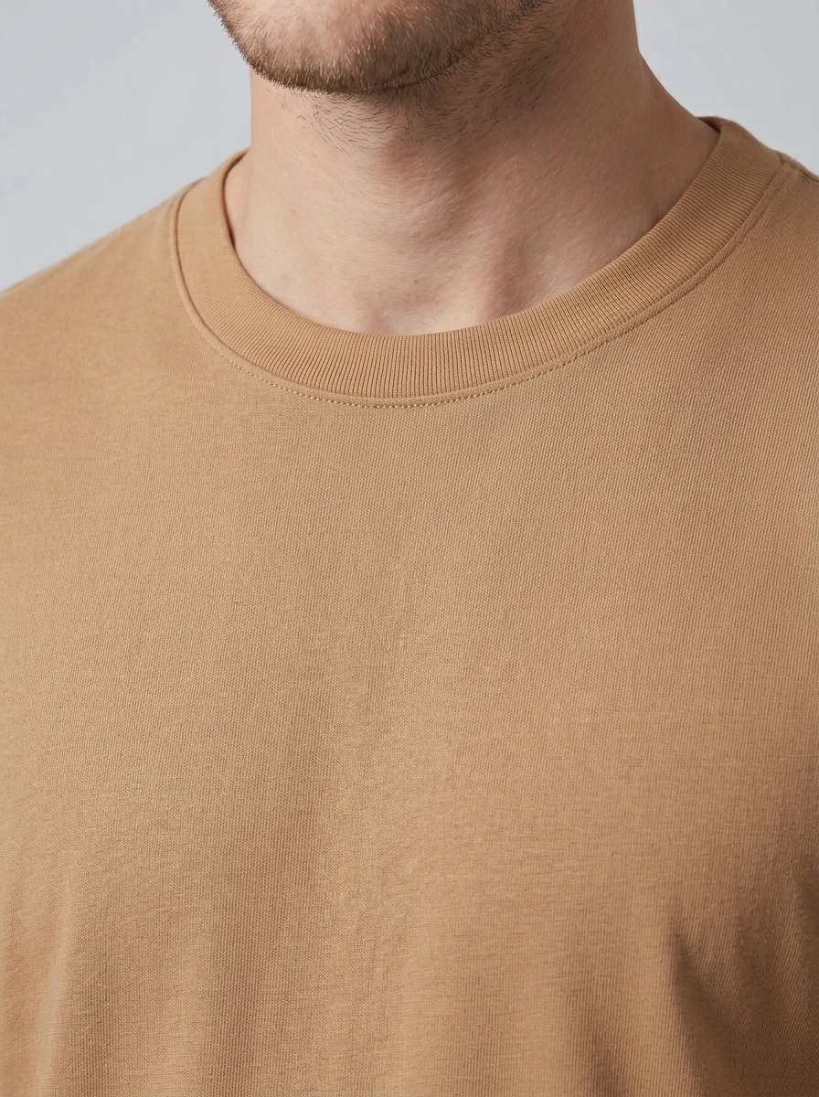 Essential Cotton Crewneck T-Shirt (Light Brown) thumb 4