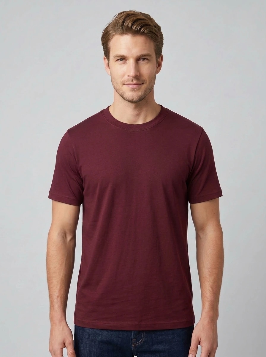 Essential Cotton Crewneck T-Shirt (Maroon)