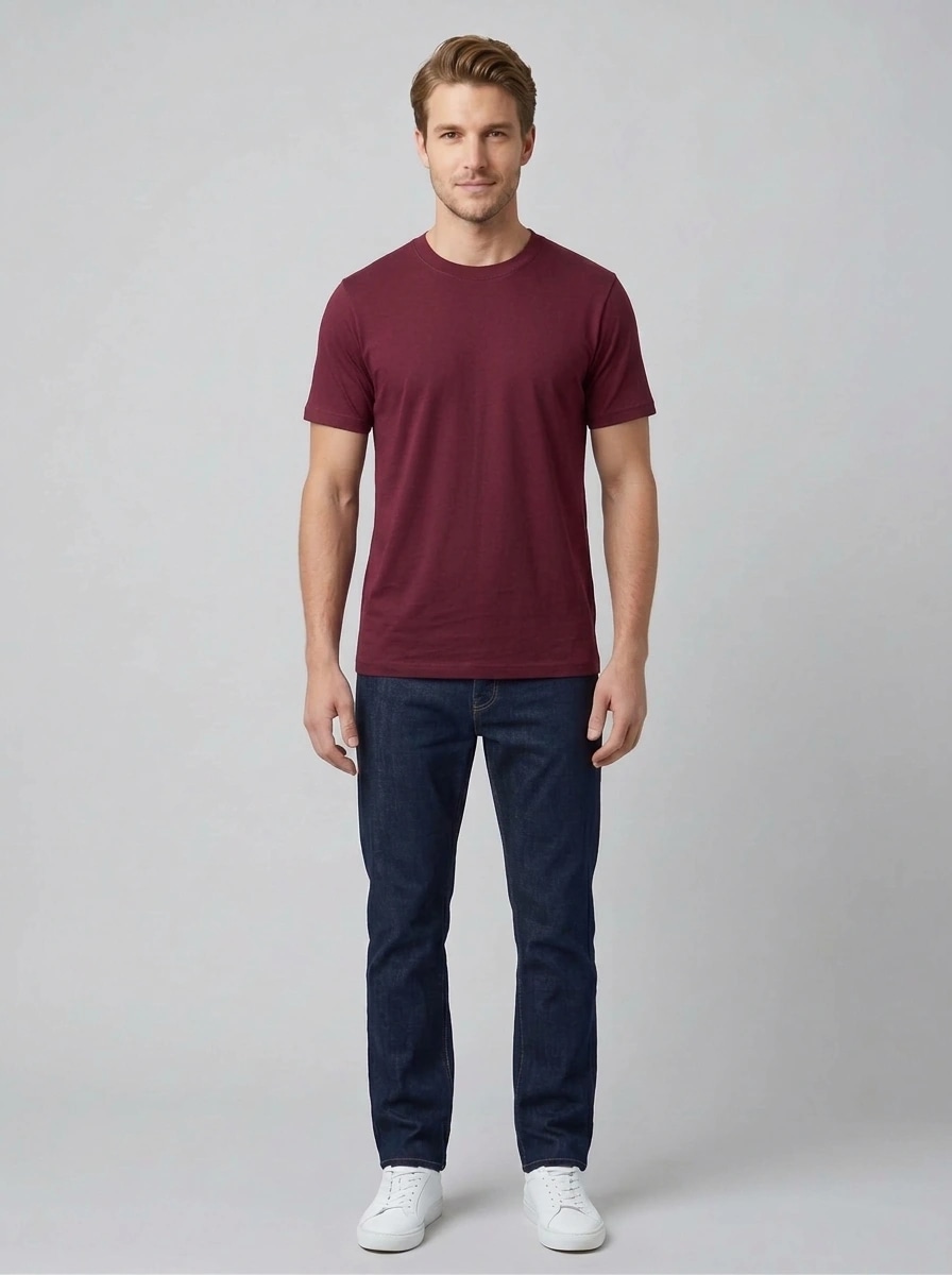 Essential Cotton Crewneck T-Shirt (Maroon) thumb 2