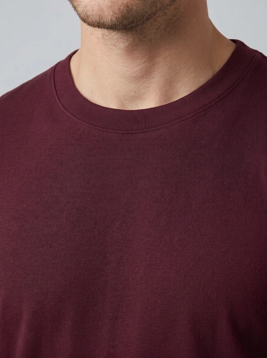 Essential Cotton Crewneck T-Shirt (Maroon) thumb 4