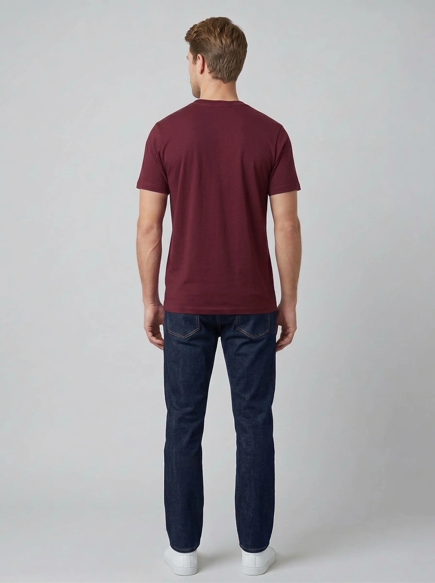 Essential Cotton Crewneck T-Shirt (Maroon) thumb 3
