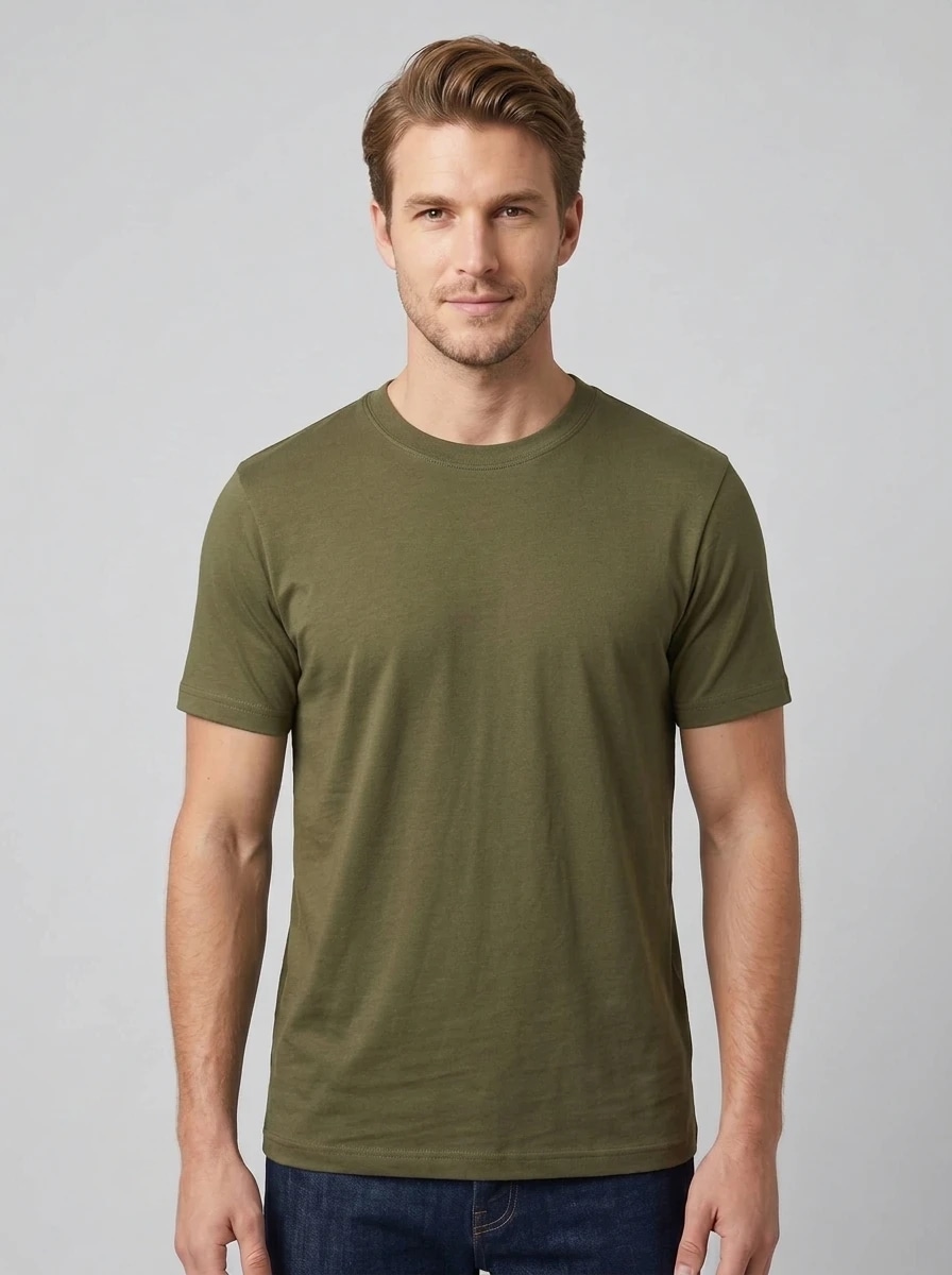 Essential Cotton Crewneck T-Shirt (Olive)