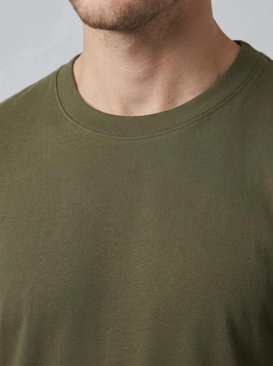Essential Cotton Crewneck T-Shirt (Olive) thumb 4