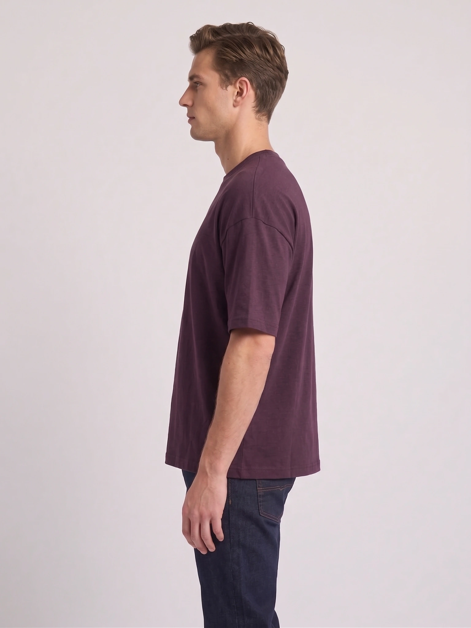 Heavyweight Drop-Shoulder T-Shirt (Burgundy Maroon) — second view