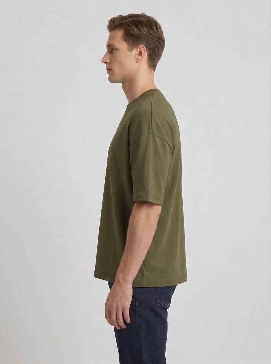 Heavyweight Drop-Shoulder T-Shirt (Military Olive) — second view
