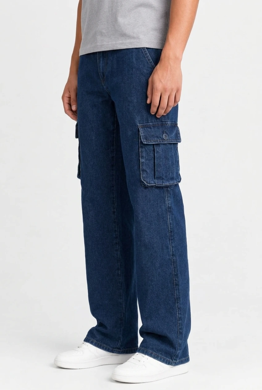 Deep Indigo Baggy Cargo Jeans — second view