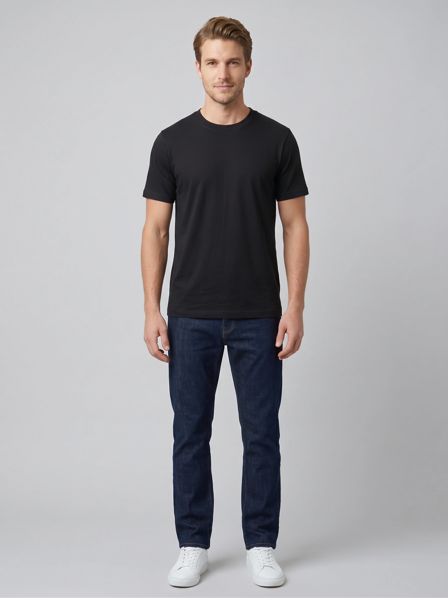 Essential Cotton Crewneck T-Shirt (Jet Black) — second view