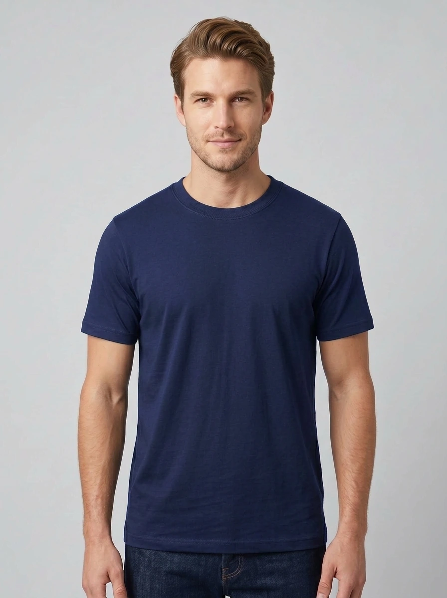 Essential Cotton Crewneck T-Shirt (Navy Blue)