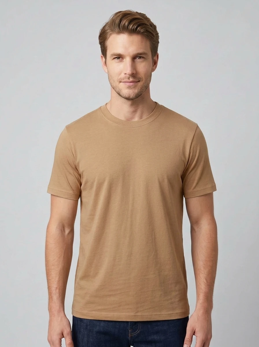 Essential Cotton Crewneck T-Shirt (Light Brown)