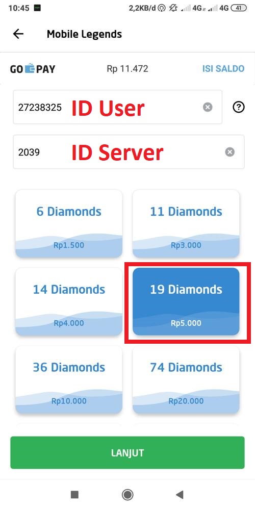 Masukan ID User dan ID Server