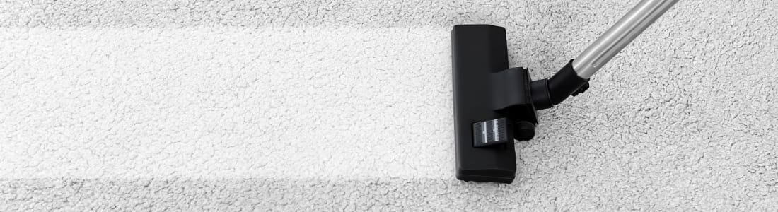 Vacuuming a gray carpet with a black Vacuum cleaner