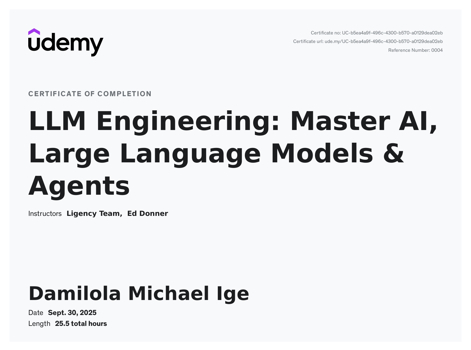 AI Engineer Core Track: LLM Engineering, RAG, QLoRA, Agents certificate preview