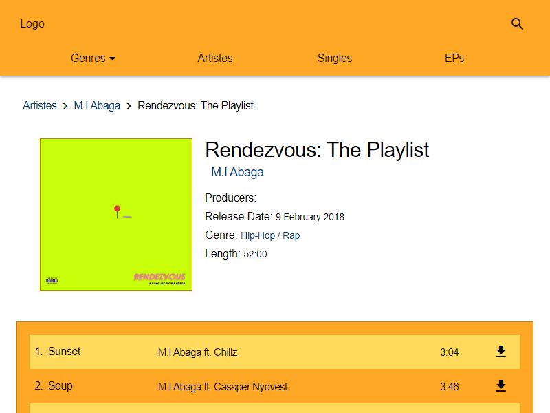 undiluted music rendezvous page screenshot