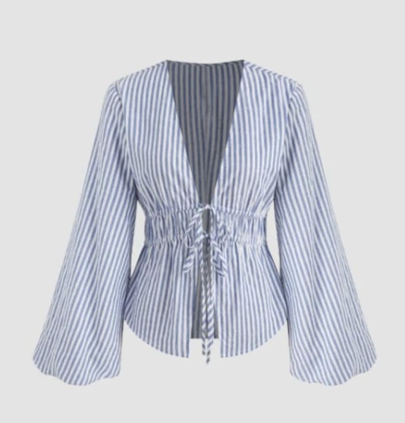 Casual V Neck Bell Sleeve Knot Top