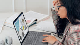 Woman doing in-country review of documents for translation