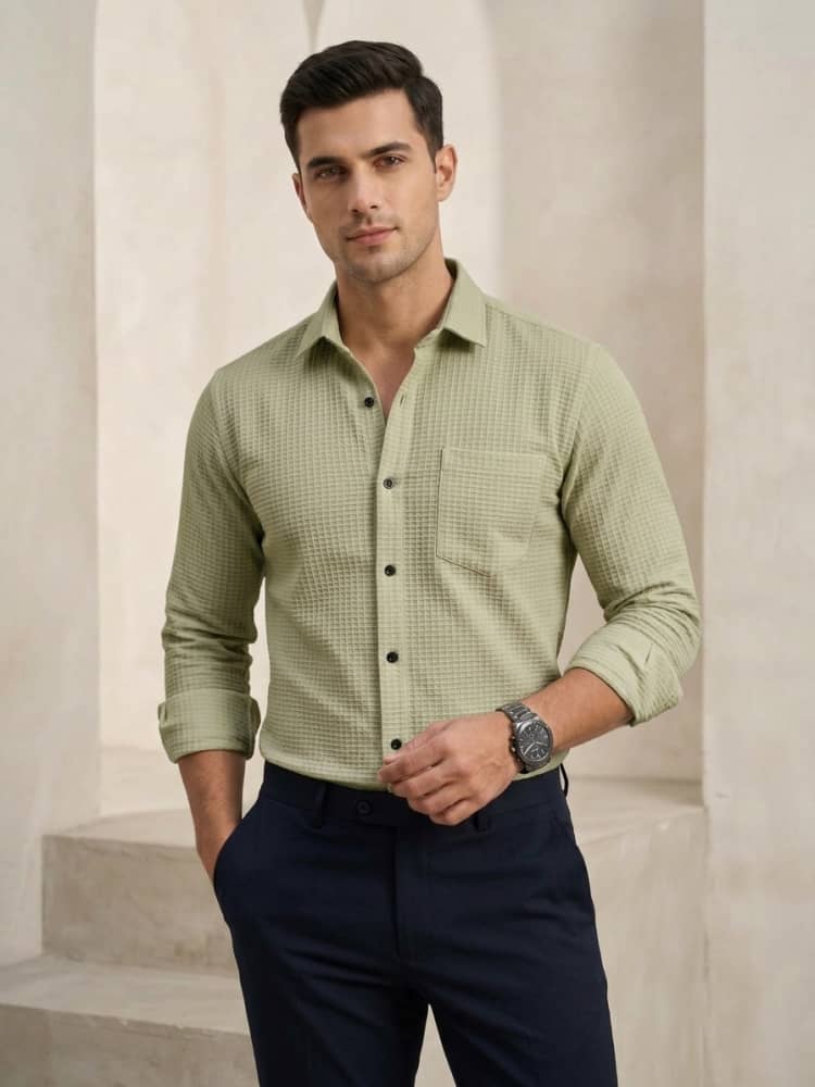 Waffle Grid Textured Shirt