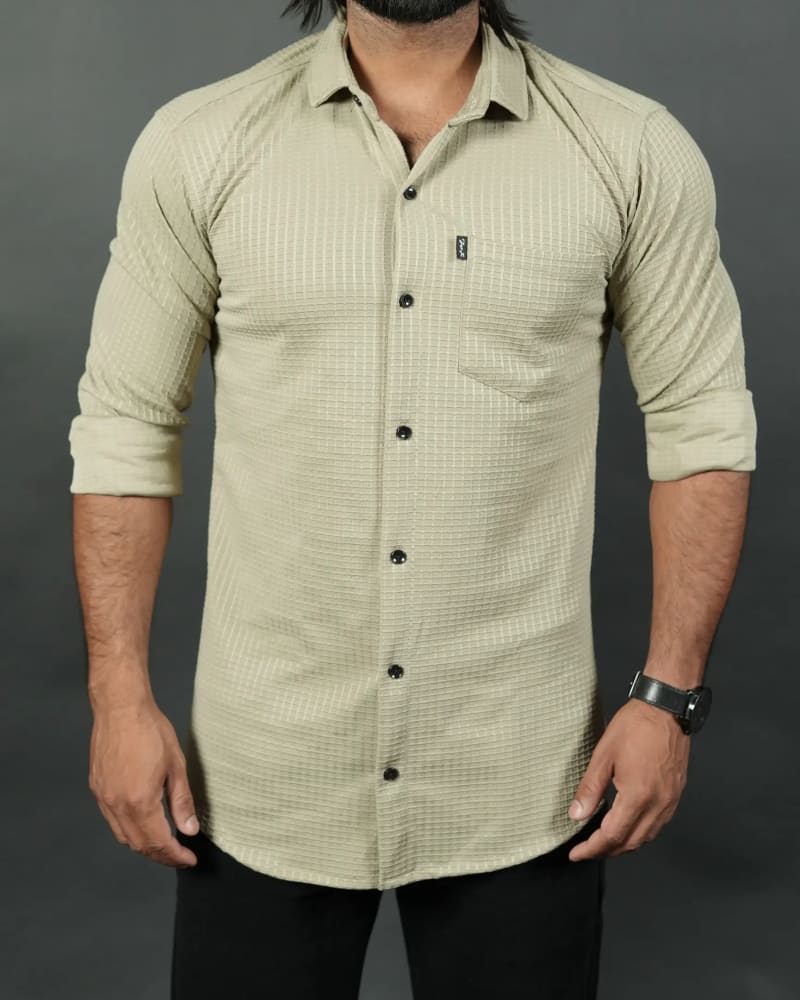 Waffle Grid Textured Shirt