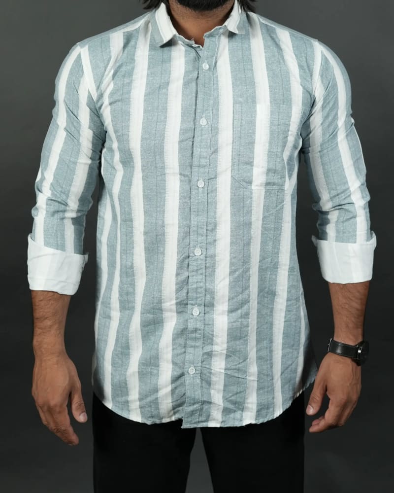Linen-Blend Striped Casual Shirt