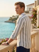 Linen-Blend Striped Casual Shirt