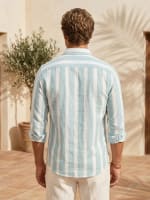 Linen-Blend Striped Casual Shirt