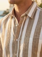 Linen-Blend Striped Casual Shirt