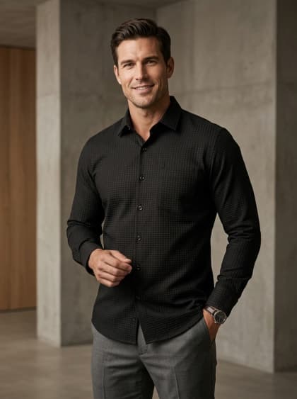 Waffle Grid Textured Shirt