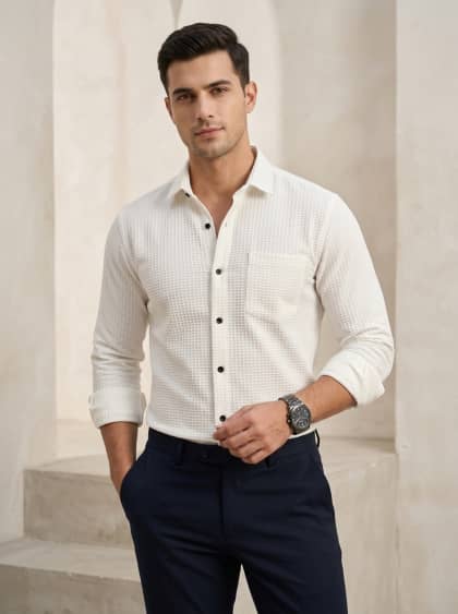 Waffle Grid Textured Shirt