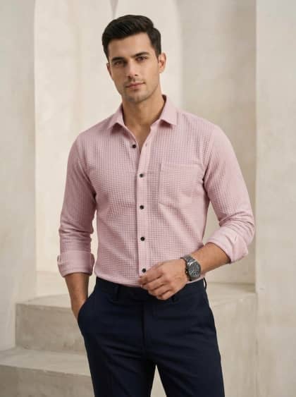 Waffle Grid Textured Shirt