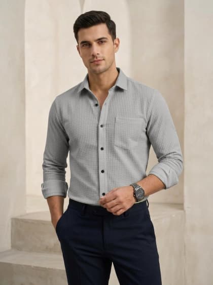 Waffle Grid Textured Shirt