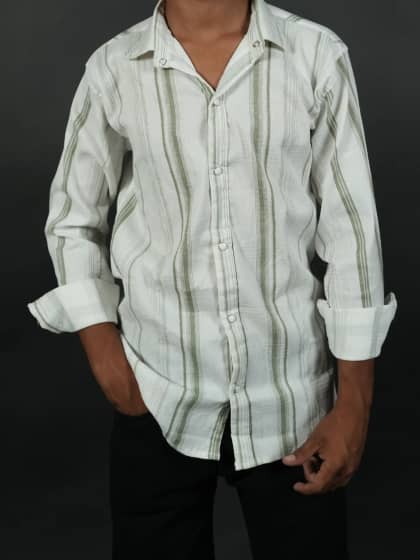 Crinkle-Weave Linear Casual Shirt