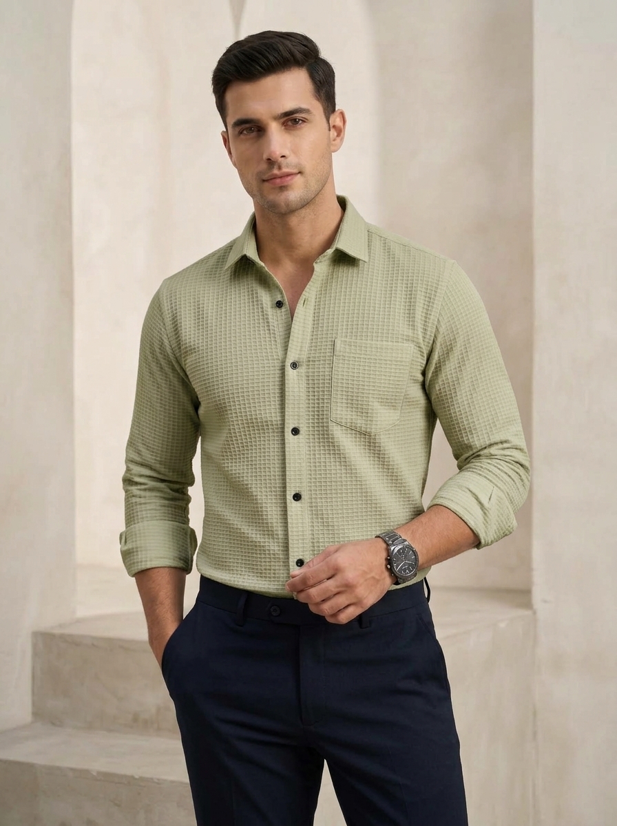 Waffle Grid Textured Shirt