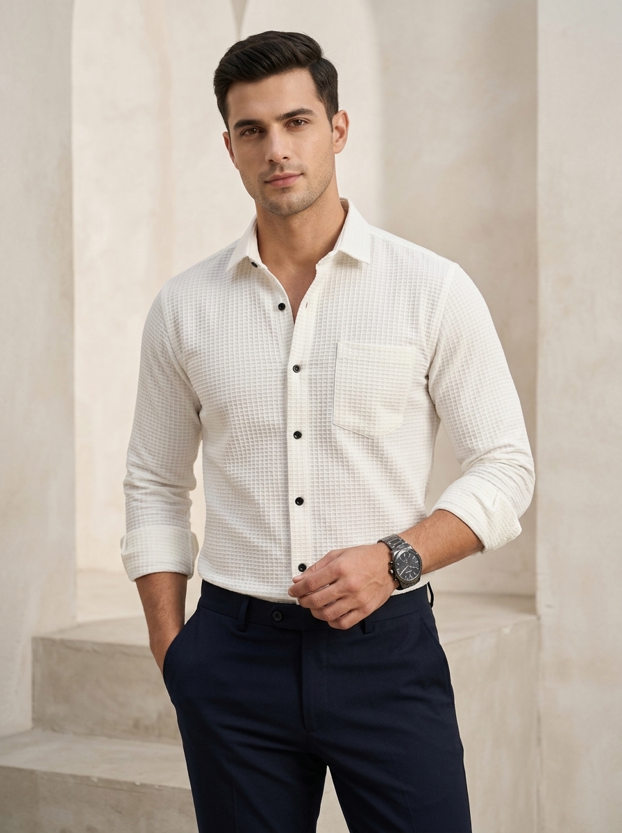 Waffle Grid Textured Shirt