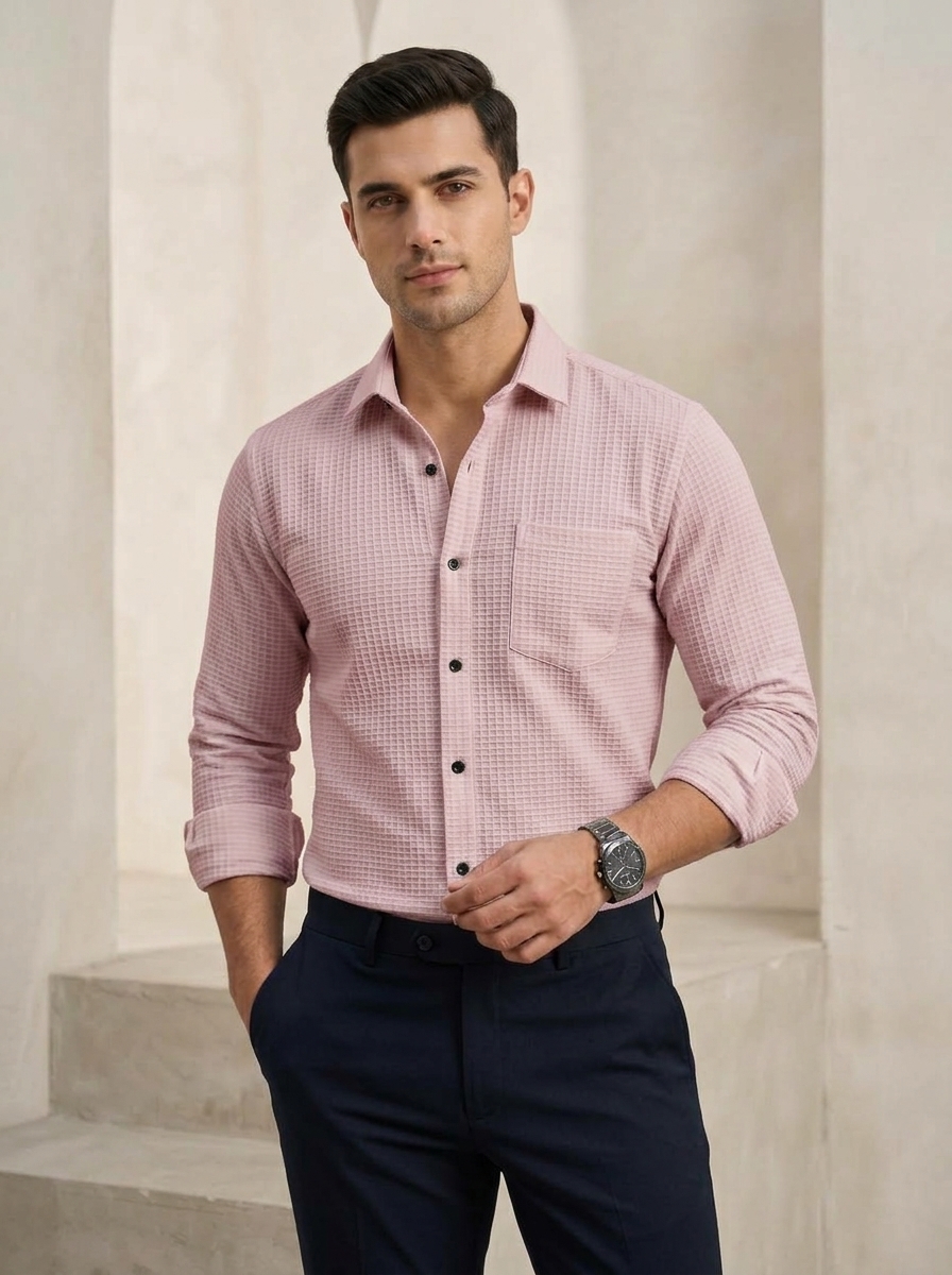 Waffle Grid Textured Shirt