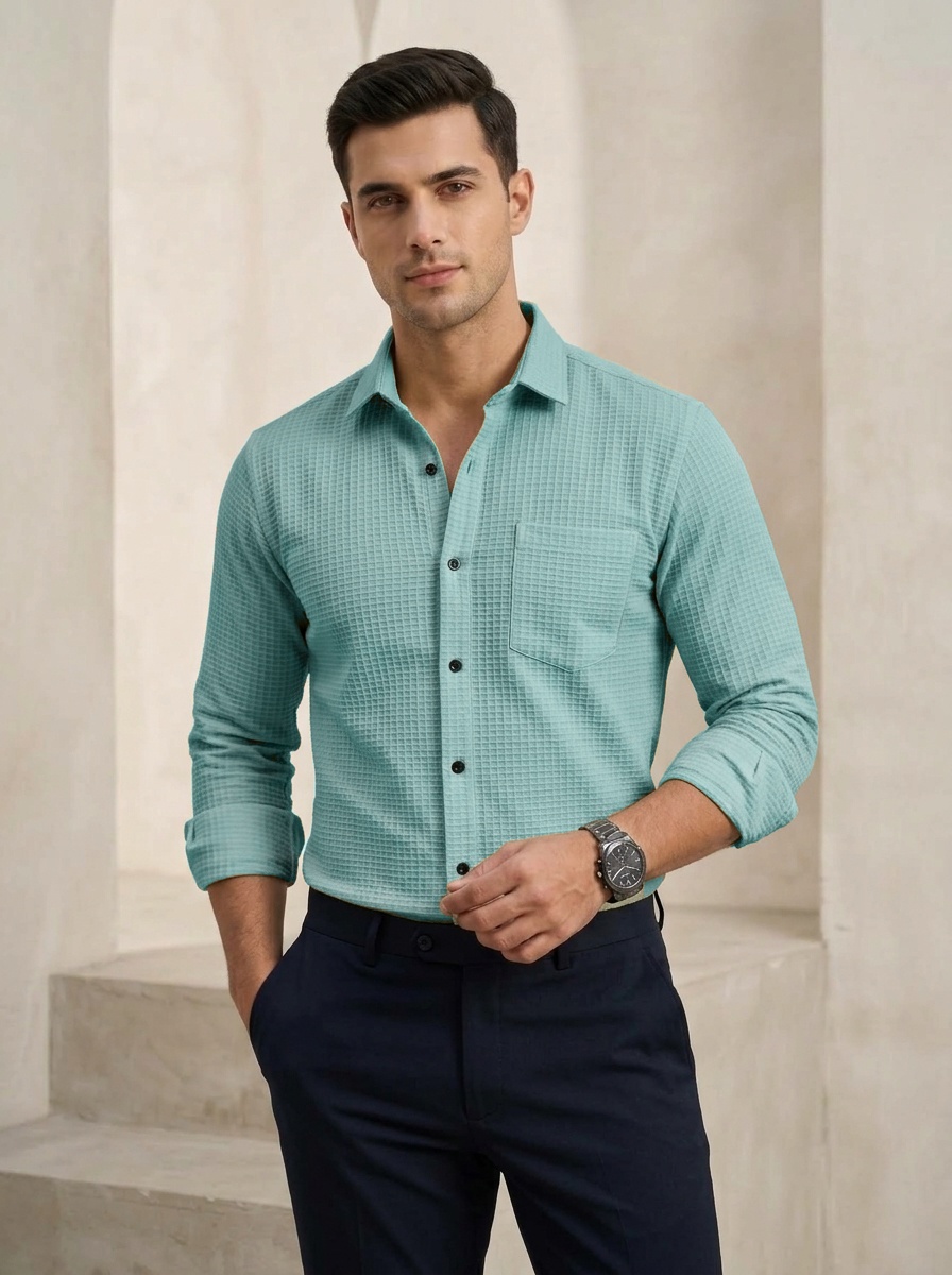 Waffle Grid Textured Shirt