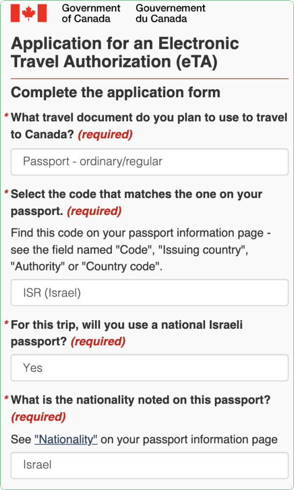 טופס eTA לבקשת ויזה לקנדה עבור ישראלים טופס eTA לבקשת ויזה לקנדה עבור ישראלים